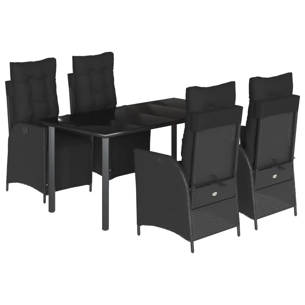 Garden Dining Set 5 Piece Outdoor Furniture with Cushions Black Poly Rattan