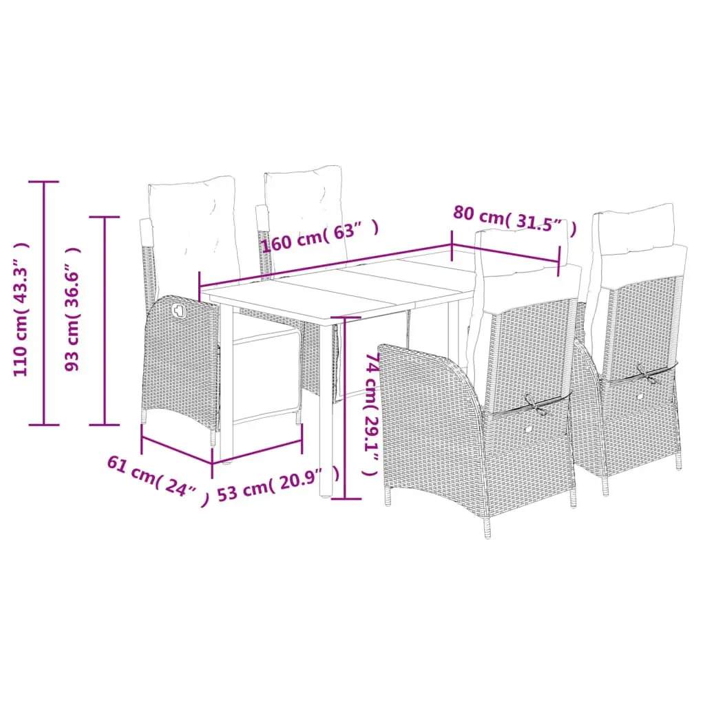 Garden Dining Set 5 Piece Outdoor Furniture with Cushions Black Poly Rattan