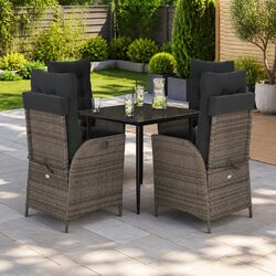 Garden Dining Set 5 Piece Outdoor Furniture PE Rattan Chair Table Cushions Grey