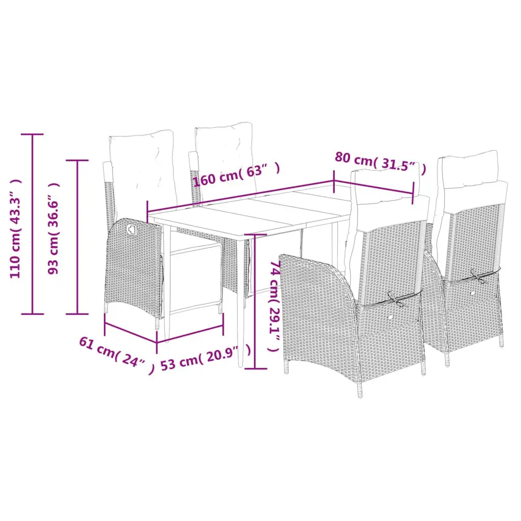 5 Piece Outdoor Dining Set in Grey