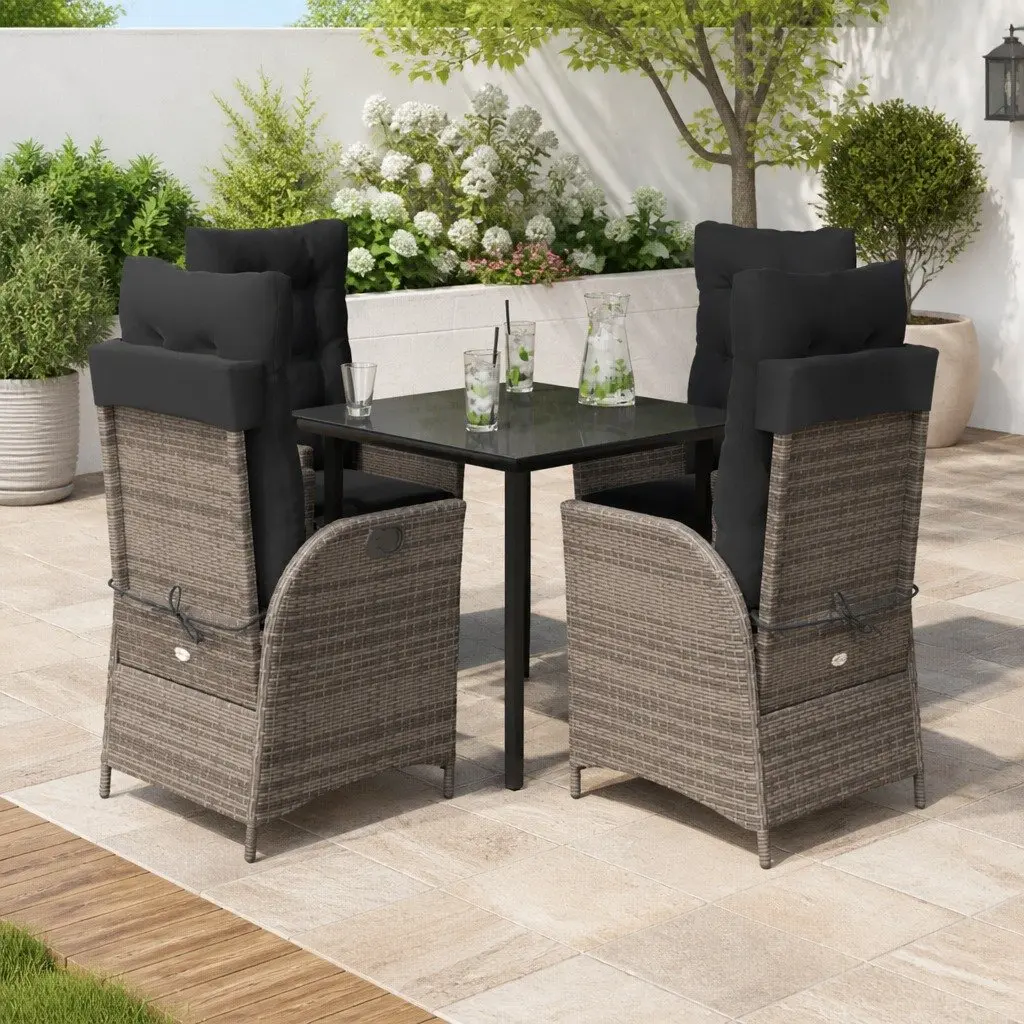 Garden Dining Set 5 Piece Outdoor Furniture Poly Rattan Chair Table Patio Grey