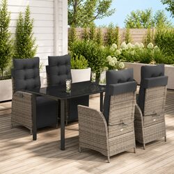 Garden Dining Set 5 Piece Outdoor Furniture Grey Poly Rattan with Cushions