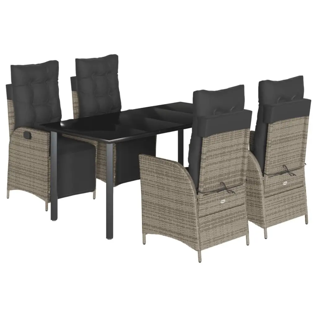 Garden Dining Set Grey 5 Piece Outdoor Furniture Poly Rattan with Cushions