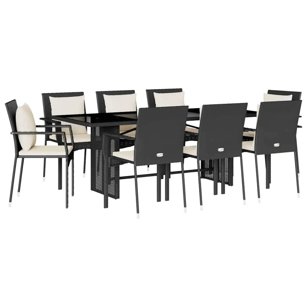 Outdoor Dining Set 9 Piece Garden Furniture Table Chairs Black Poly Rattan