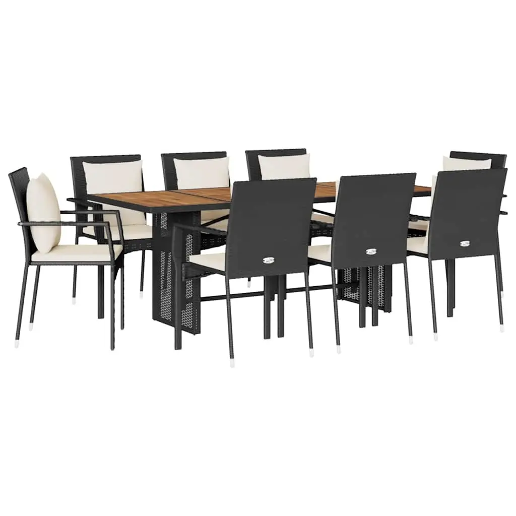 Outdoor Dining Set Black 9 Piece Garden Furniture with Cushions