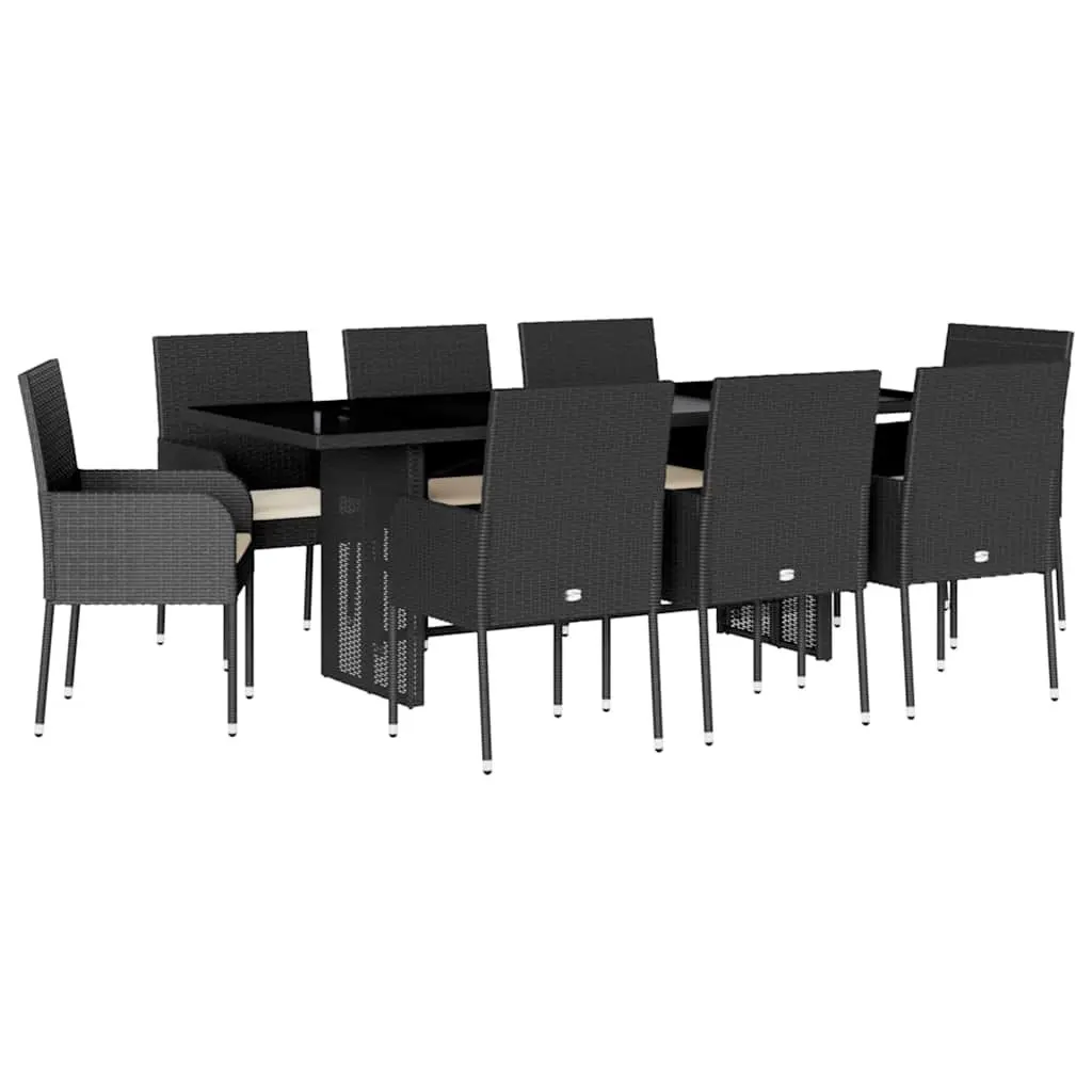 Outdoor Dining Set Black 9 Piece Garden Furniture with Cushions