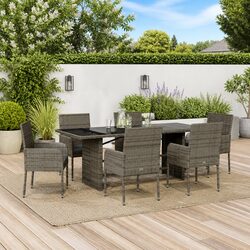Outdoor Dining Set 7 Piece Grey Poly Rattan Furniture Patio Garden Cushions