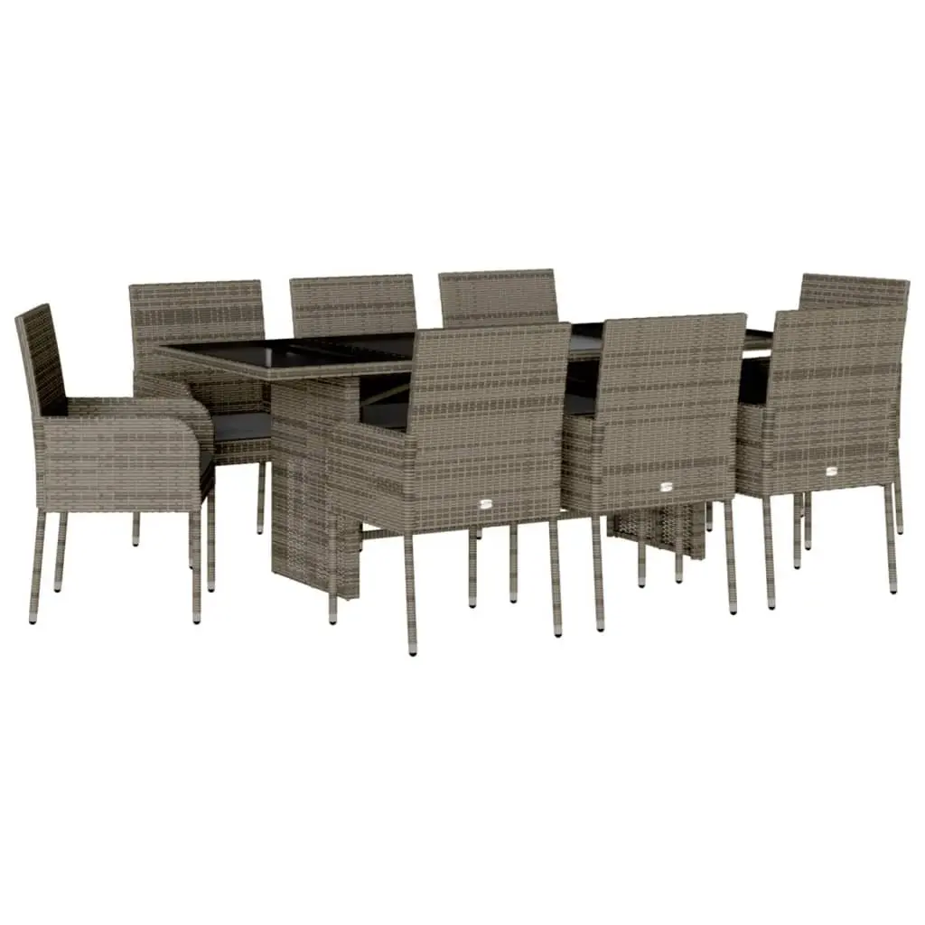 Outdoor Dining Set 9 Piece Garden Furniture with Cushions Grey Poly Rattan