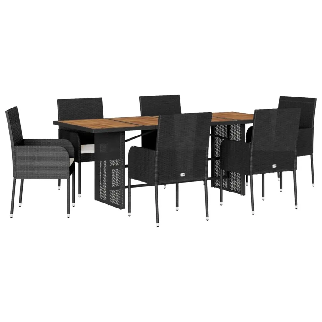 Outdoor Dining Set Black 7 Piece Garden Furniture Table Chairs Poly Rattan