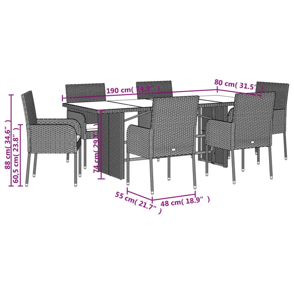 Outdoor Dining Set Black 7 Piece Garden Furniture Table Chairs Poly Rattan