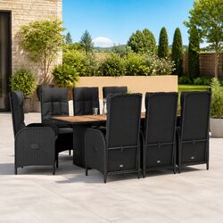 Outdoor Dining Set 9 Piece Garden Furniture Black PE Rattan Adjustable Chairs