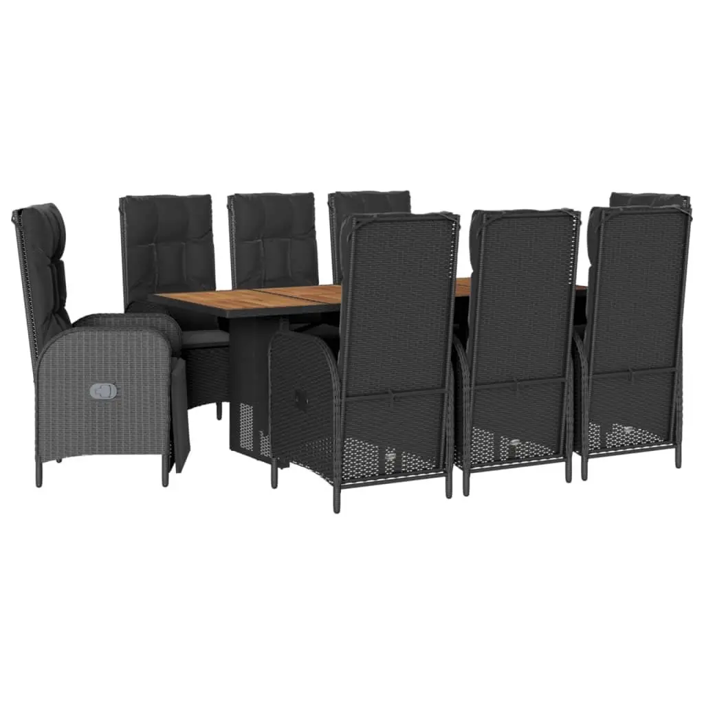 Outdoor Garden Dining Set Black 9 Piece Adjustable Backrest Cushions