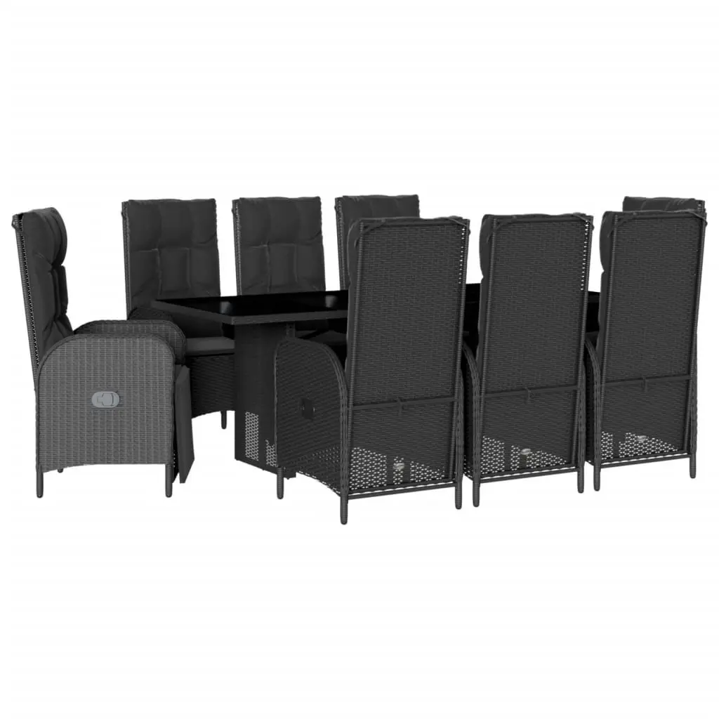 Garden Dining Set Black 9 Piece Outdoor Furniture PE Poly Rattan with Cushions