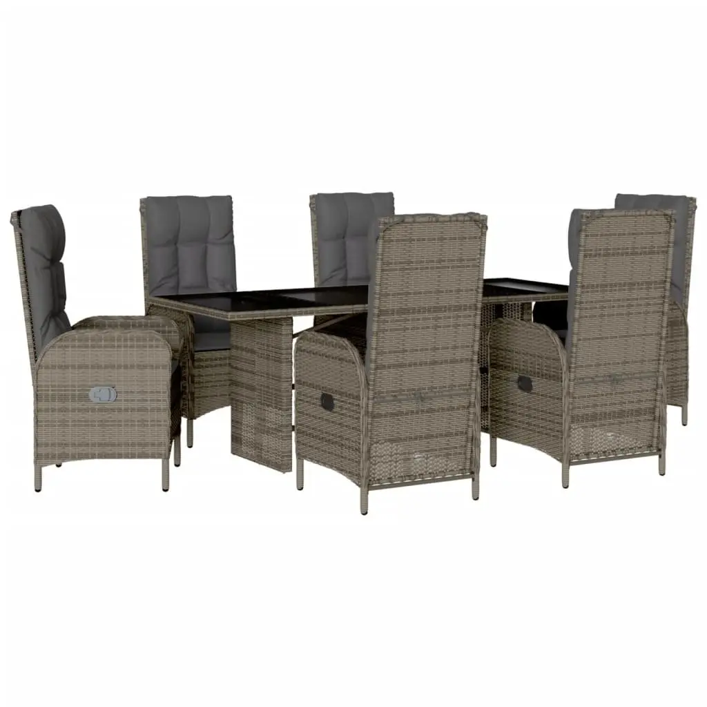 Garden Dining Set 7 Piece Outdoor Furniture Grey Poly Rattan with Cushions