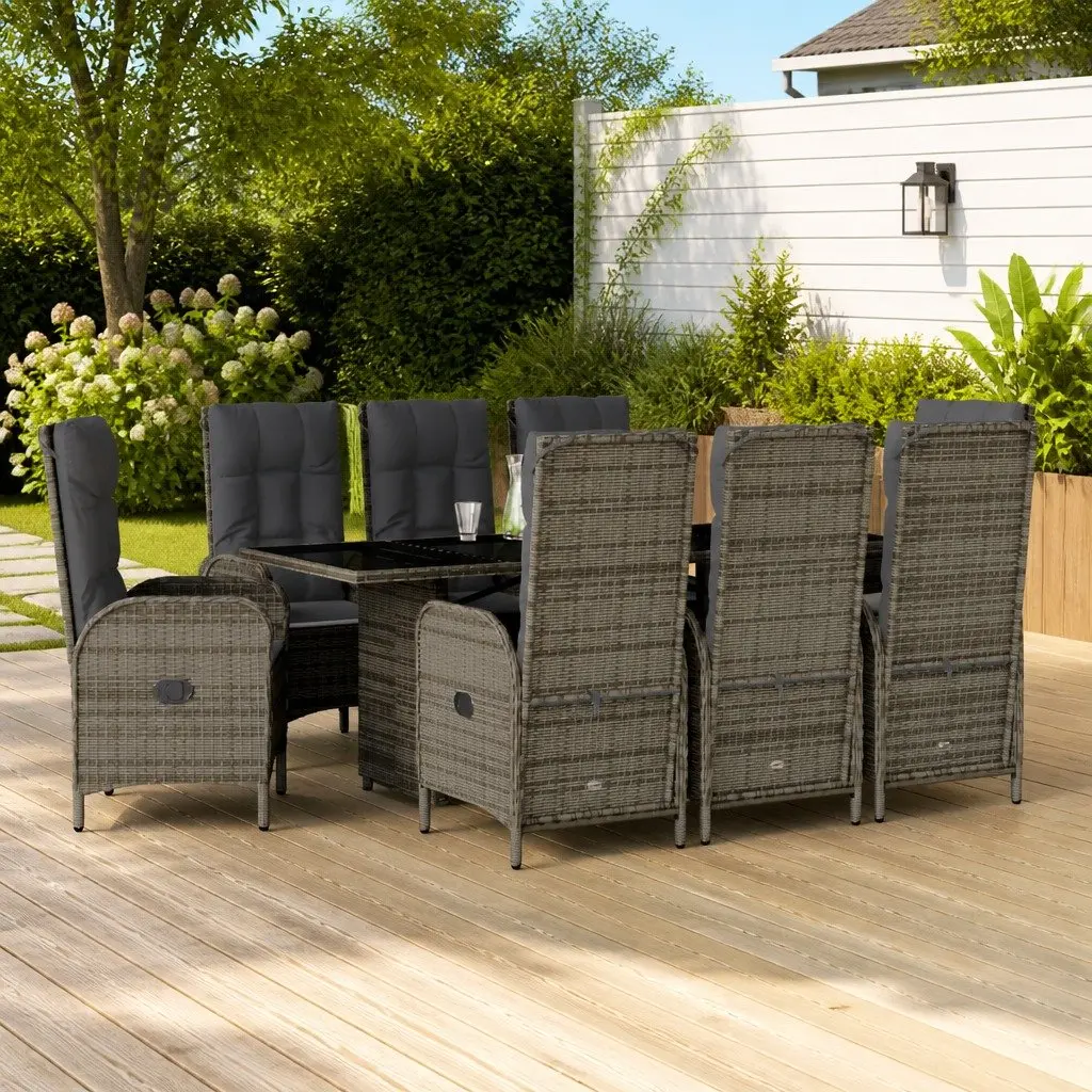 Garden Dining Set Grey 9 Piece Outdoor Furniture PE Rattan Chairs Table