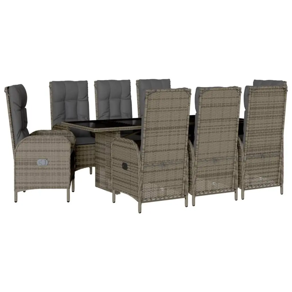 Garden Dining Set Grey 9 Piece Outdoor Furniture PE Rattan Chairs Table