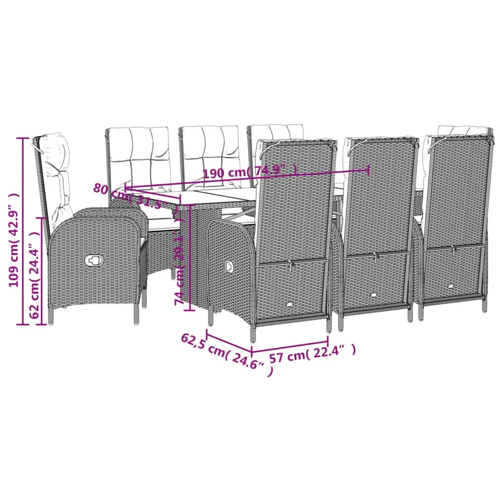 Garden Dining Set Grey 9 Piece Outdoor Furniture PE Rattan Chairs Table