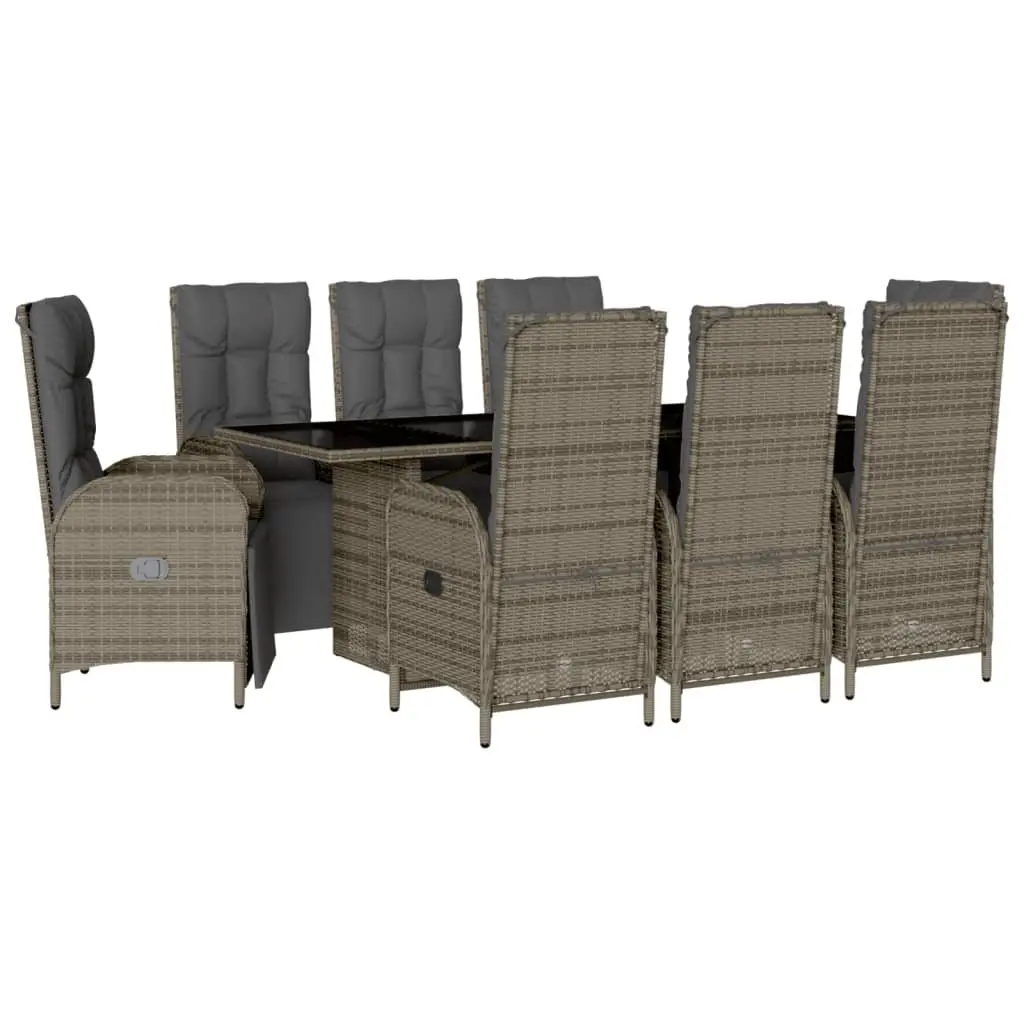 Garden Dining Set 9 Piece Outdoor Furniture with Cushions Grey Poly Rattan