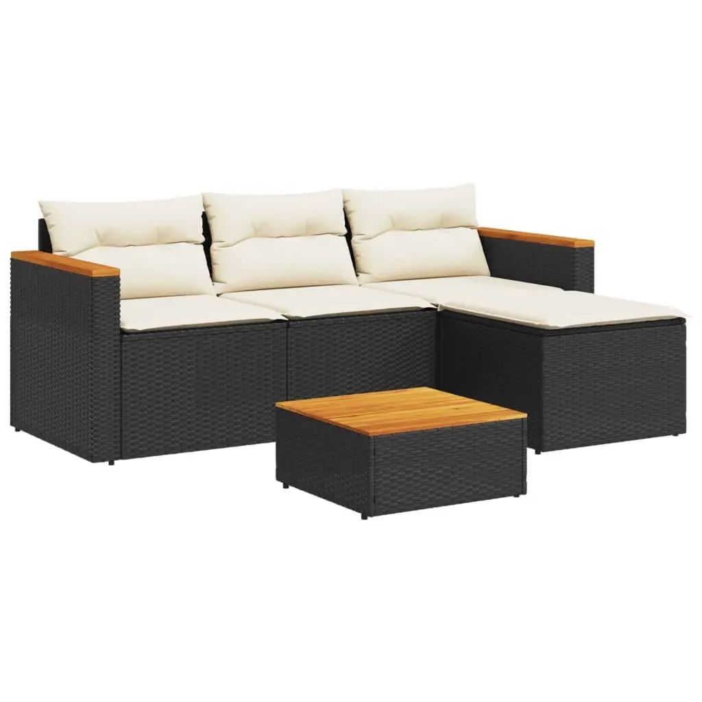 5 Piece Outdoor Garden Sofa Set Black Poly Rattan Furniture Patio Lounge