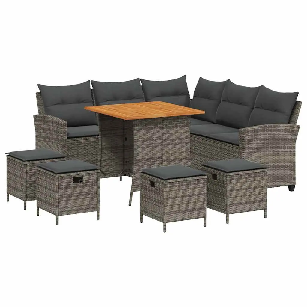 6 Piece Grey Patio Furniture Set L-Shaped Sofa with Cushions Poly Rattan Outdoor Seating