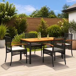 5 Piece Outdoor Dining Set Black Poly Rattan Garden Furniture Patio Table Chairs