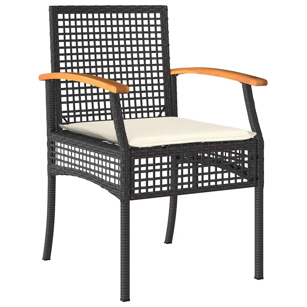 5 Piece Outdoor Dining Set Black Poly Rattan Table and Chairs with Padded Cushions