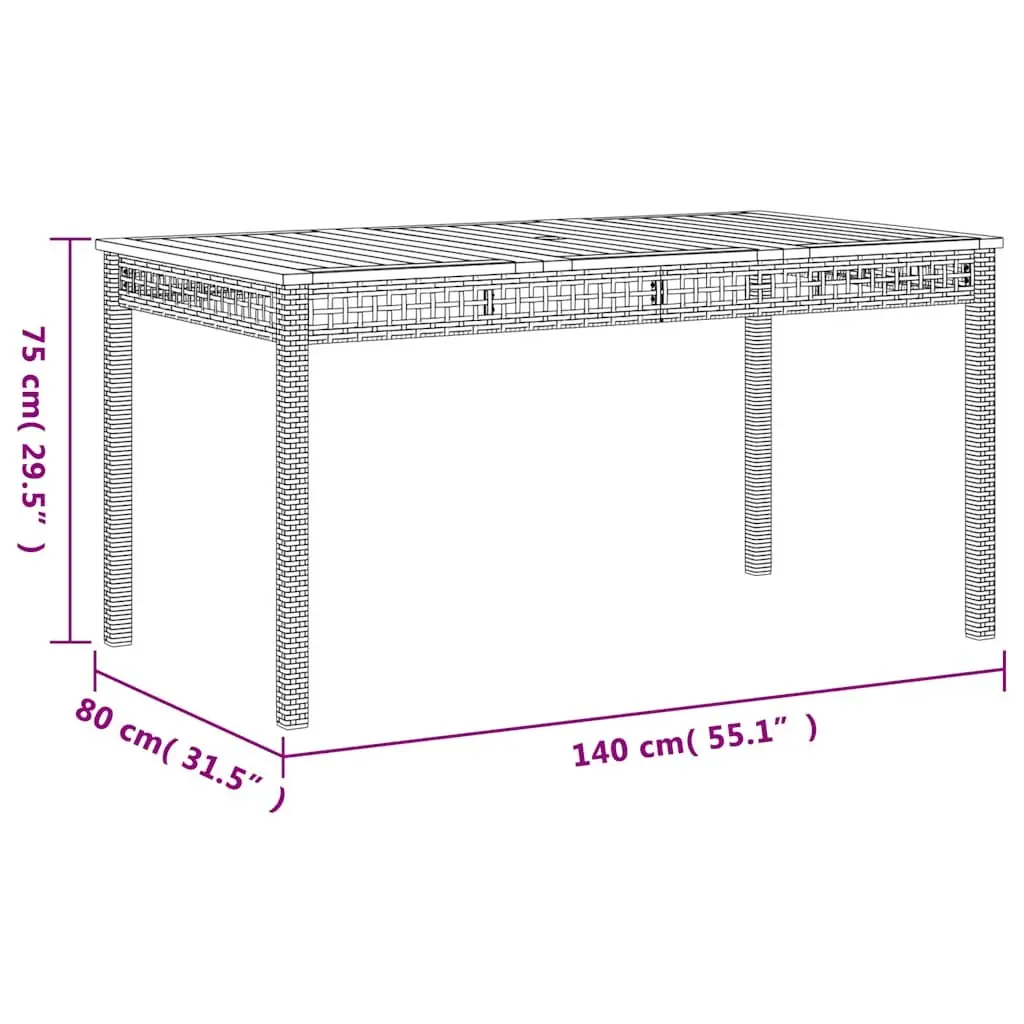 7 Piece Outdoor Dining Set Black PE Rattan Acacia Wood Table Powder-Coated Steel Frame