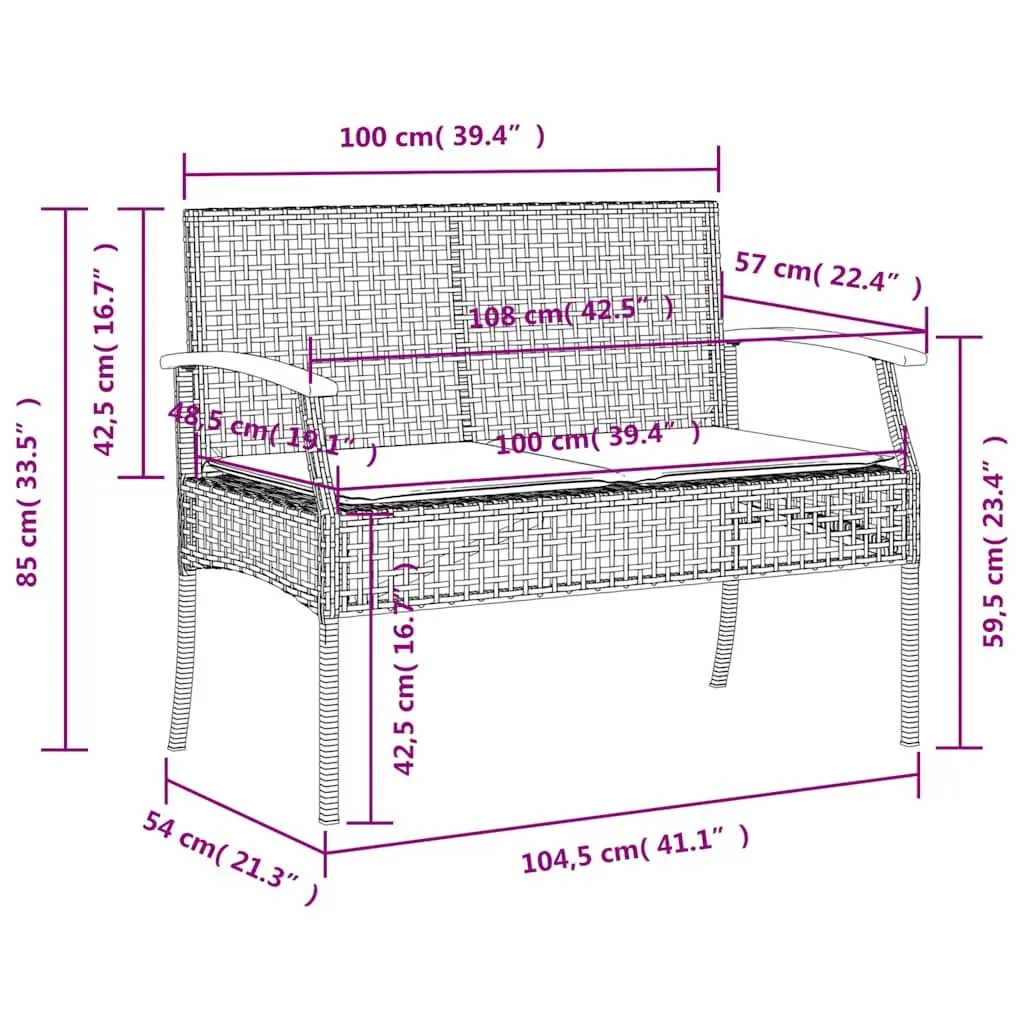 3 Piece Outdoor Garden Dining Set with Cushions Black Poly Rattan Patio