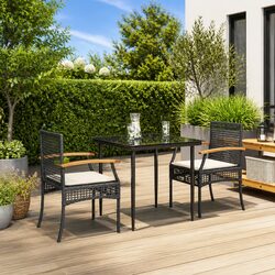 3 Piece Garden Dining Set Outdoor Patio Furniture Black Poly Rattan with