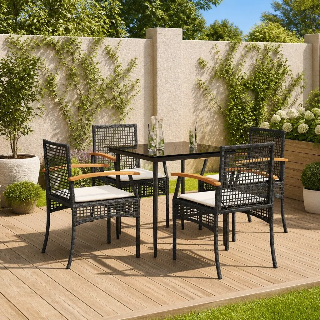 Garden Dining Set 5 Piece Black Outdoor Furniture Patio Table Chairs Cushions