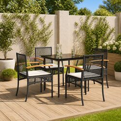 Garden Dining Set 5 Piece Black Outdoor Furniture Patio Table Chairs Cushions
