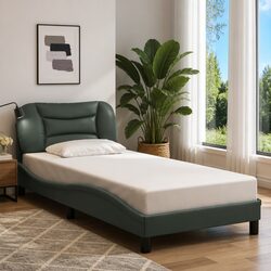 Dark Grey Fabric Bed Frame, LED Lighting, 90x190 cm
