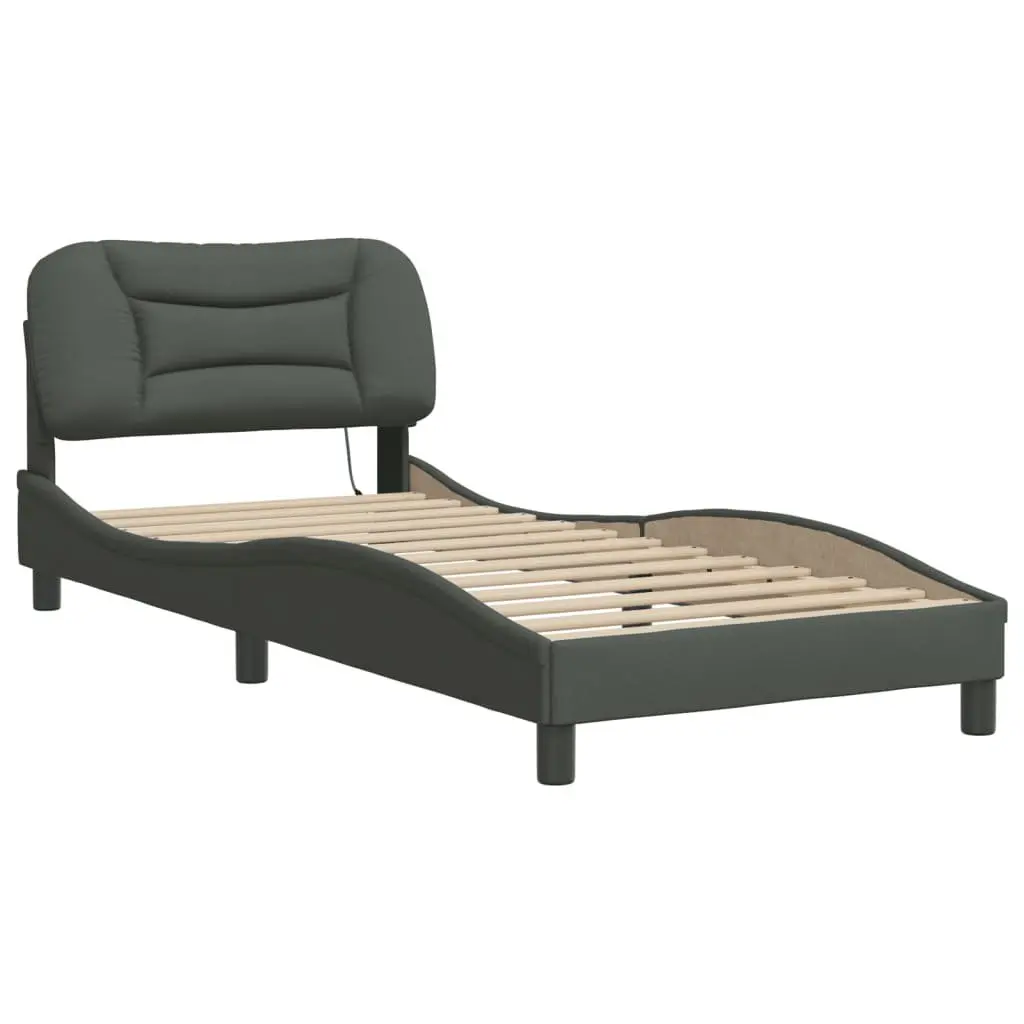 Upholstered Bed Frame Dark Grey Fabric 90x190 cm Integrated LED Lights Padded Headboard