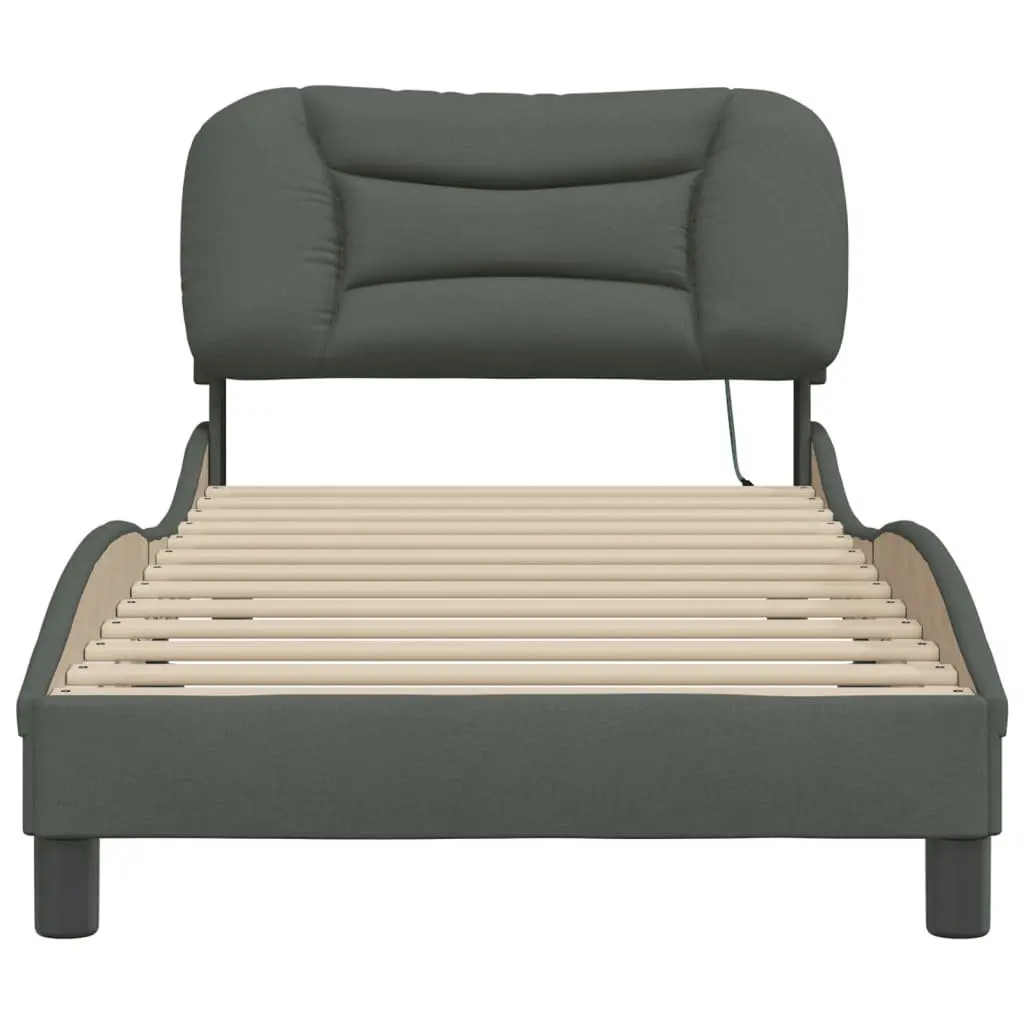 Upholstered Bed Frame Dark Grey Fabric 90x190 cm Integrated LED Lights Padded Headboard