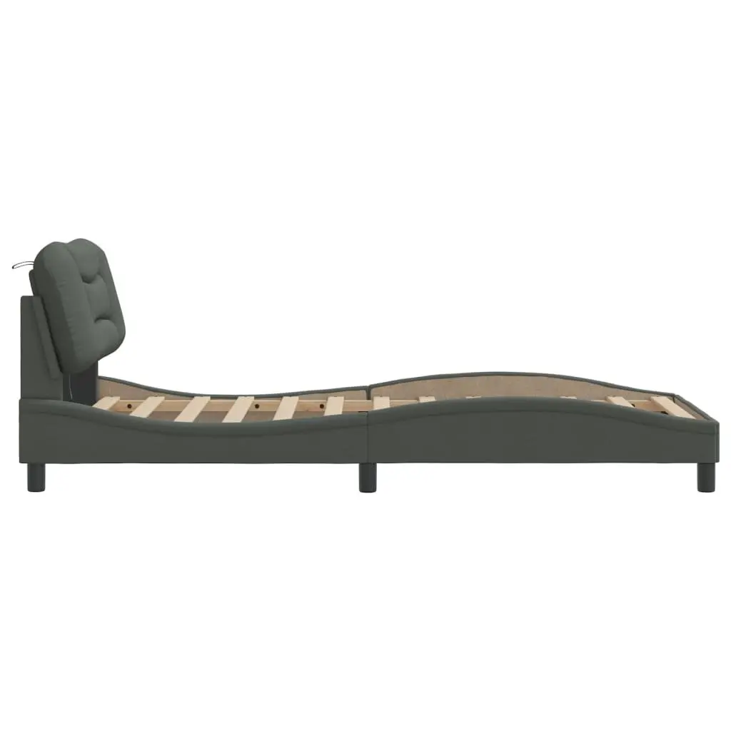 Upholstered Bed Frame Dark Grey Fabric 90x190 cm Integrated LED Lights Padded Headboard