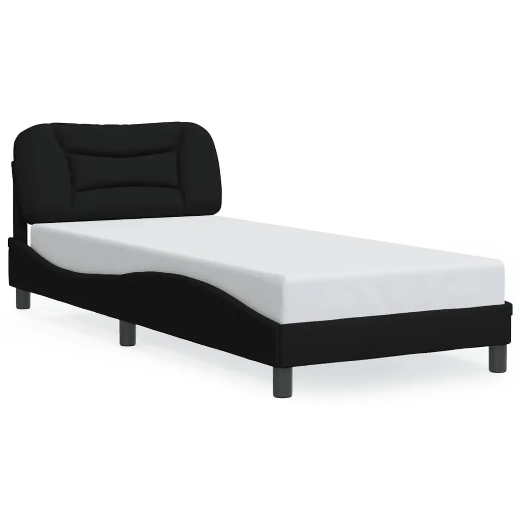 Bed Frame Black 90x190 cm LED Lights Fabric Headboard Slatted Base