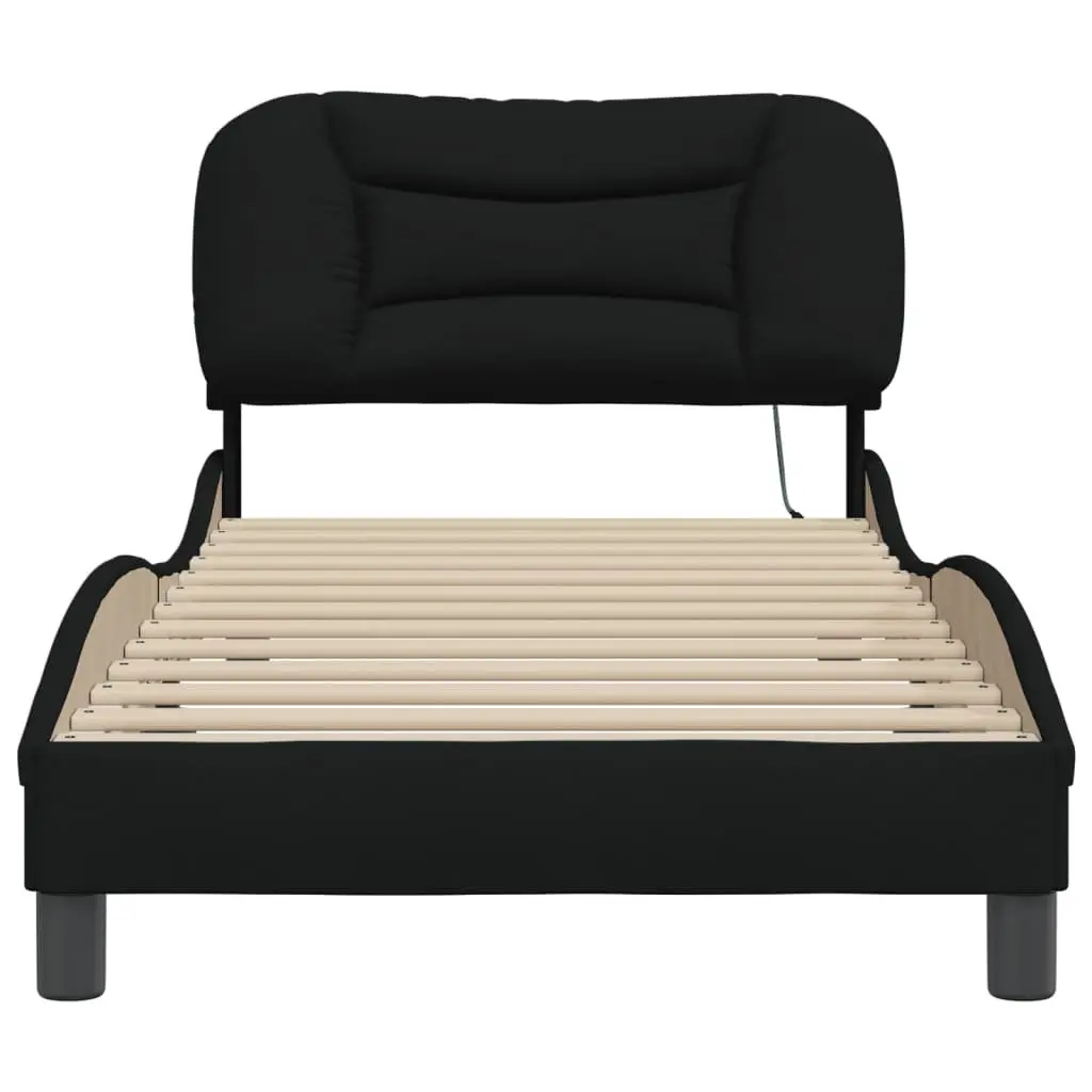 Bed Frame Black 90x190 cm LED Lights Fabric Headboard Slatted Base