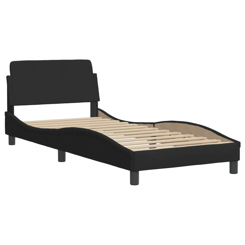 Bed Frame Black 90x190 cm LED Lights Fabric Headboard Slatted Base