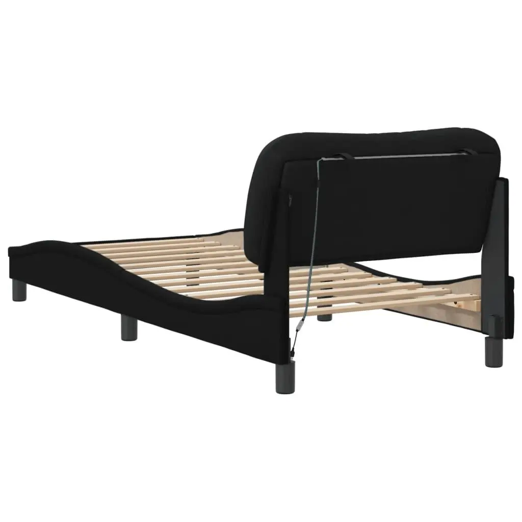 Bed Frame Black 90x190 cm LED Lights Fabric Headboard Slatted Base