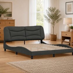 Concise Queen Bed Frame with Padded Headboard and LED Lights