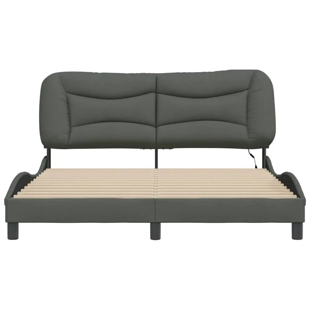 Queen Bed Frame Dark Grey 152x203cm LED Lights Fabric Upholstered Headboard
