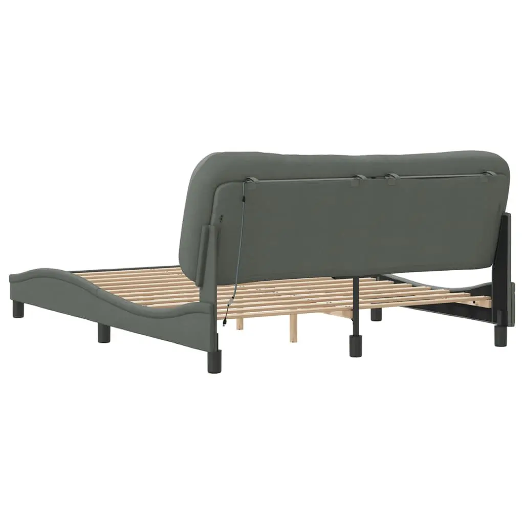 Queen Bed Frame Dark Grey 152x203cm LED Lights Fabric Upholstered Headboard