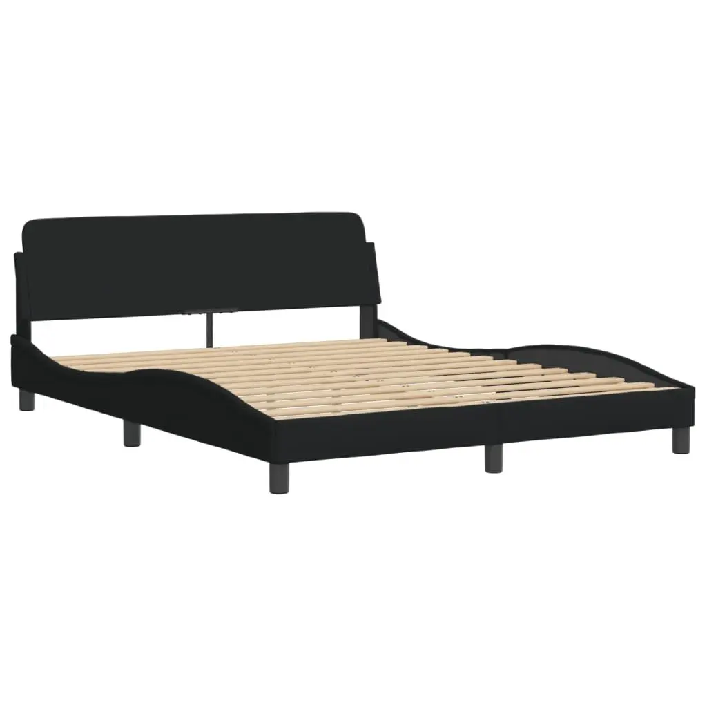 Queen Bed Frame Black Fabric Upholstered with LED Lighting Padded Headboard 152x203cm