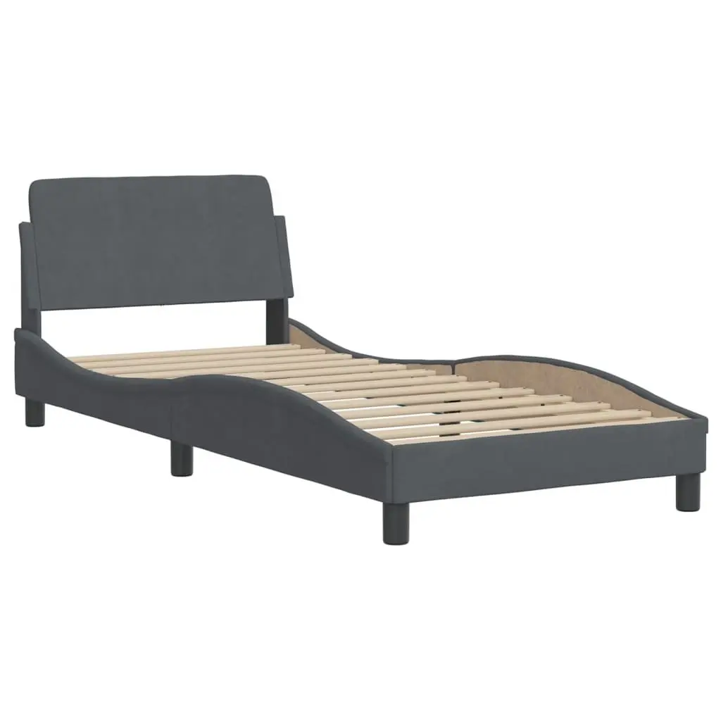 Bed Frame Dark Grey Velvet 90x190 cm LED Lights Slatted Base Headboard