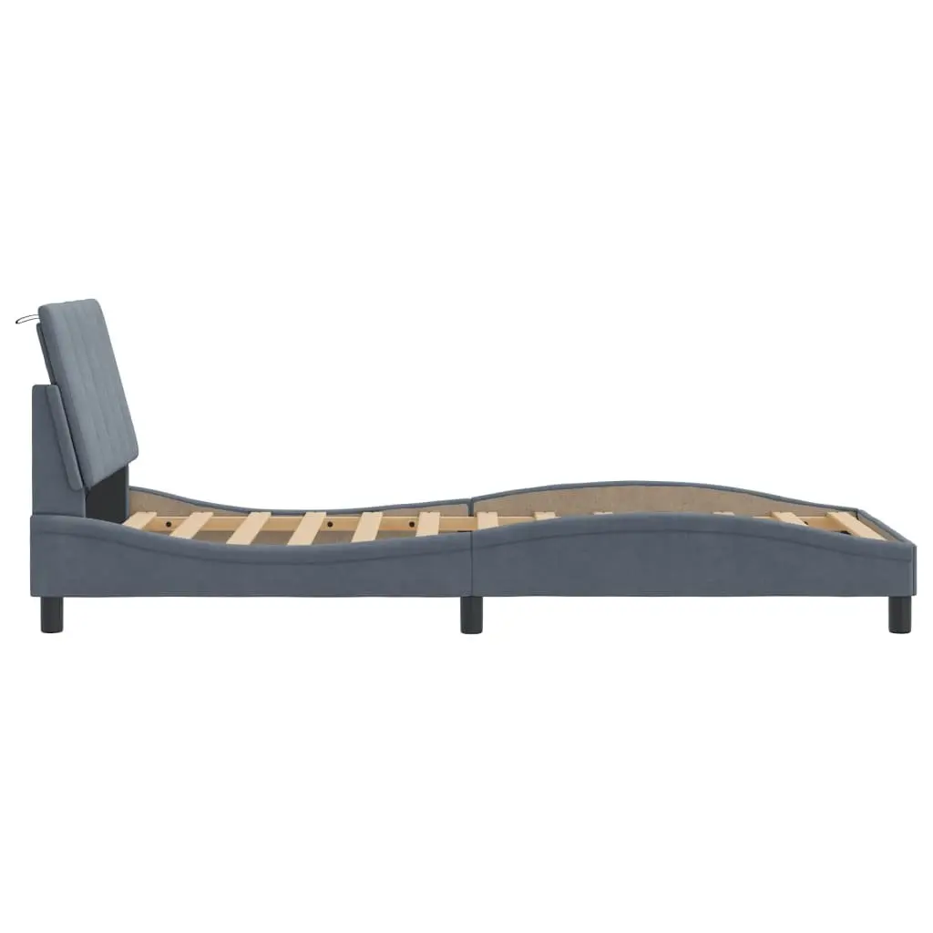 Bed Frame Dark Grey Velvet 90x190 cm LED Lights Slatted Base Headboard