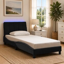 Bed Frame with LED Lights Black Velvet 90x190 cm Headboard Slatted Base