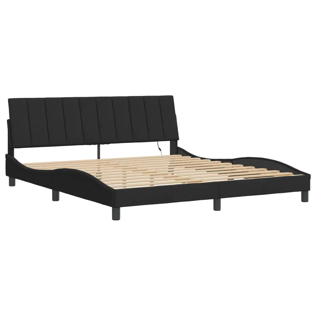 King Bed Frame Black Velvet 180x200 cm LED Lights Slatted Base