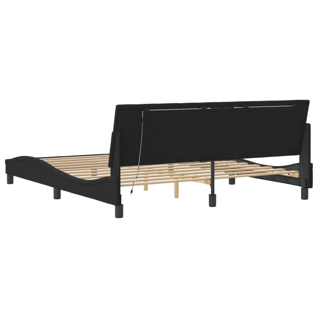 King Bed Frame Black Velvet 180x200 cm LED Lights Slatted Base
