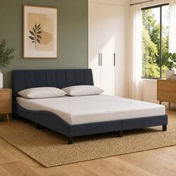 Queen Bed Frame LED Grey Velvet Headboard Plywood Slats Modern Bedroom Furniture