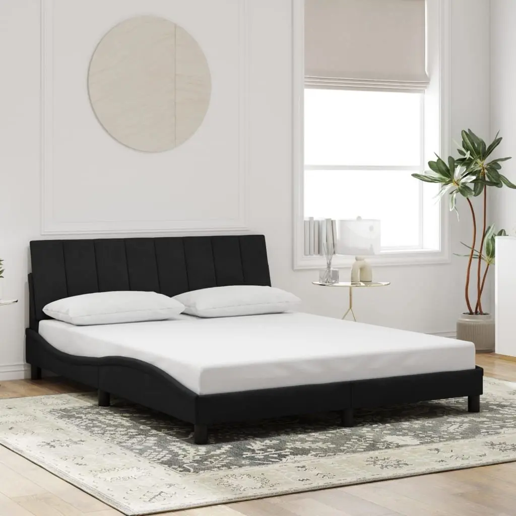 Queen Bed Frame Black 152x203 cm Velvet Upholstered Headboard with LED Lights